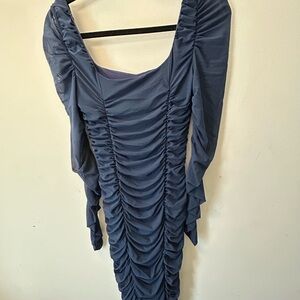 Elegant Blue Ruched Dress
